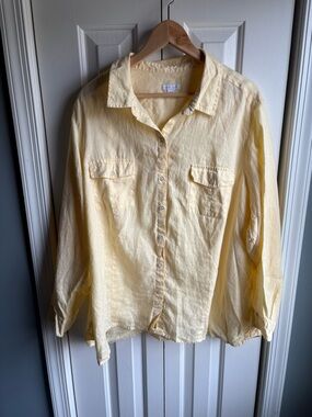 J. Jill Love Linen Yellow 100% Linen Long Sleeve Button Down Shirt Size 3X